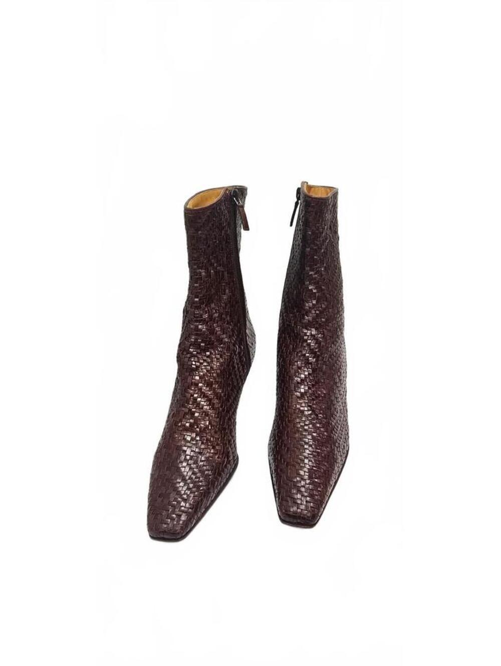 Anne Klein Brown Woven Leather Ankle Boots Size 8 - Picture 2 of 5
